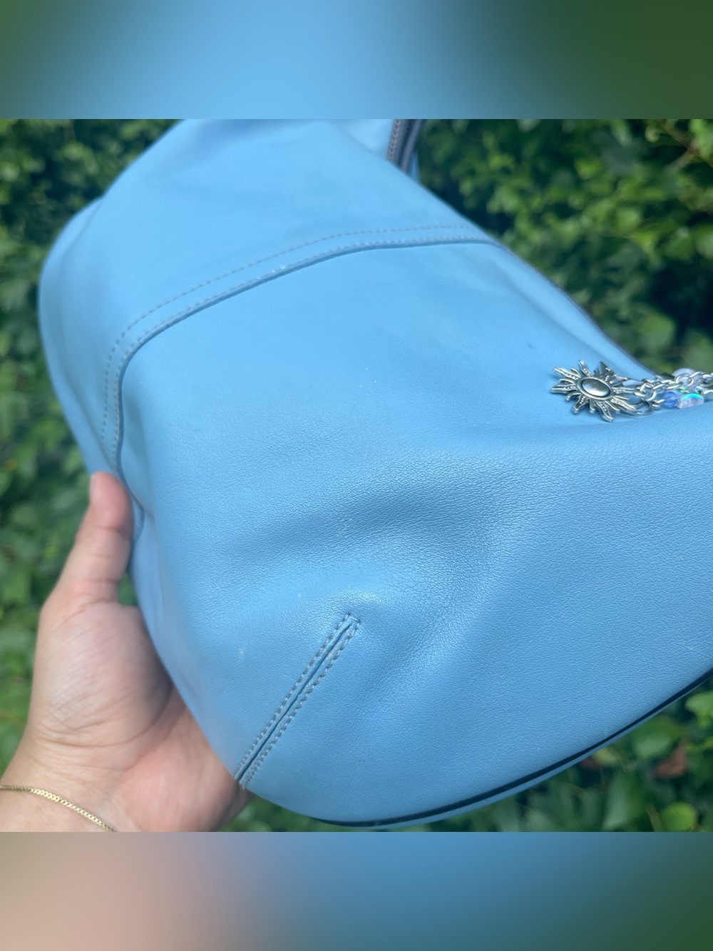Coach Sky Blue Leather Hobo Ergo Bag with silver sun charm - Picture 4 of 9